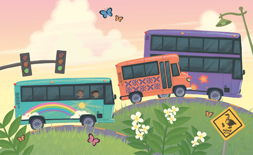 Jamie Tablason Illustration 3 buses multi colors