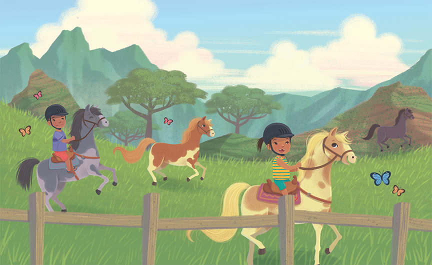 Jamie Tablason Illustration kids horseback riding