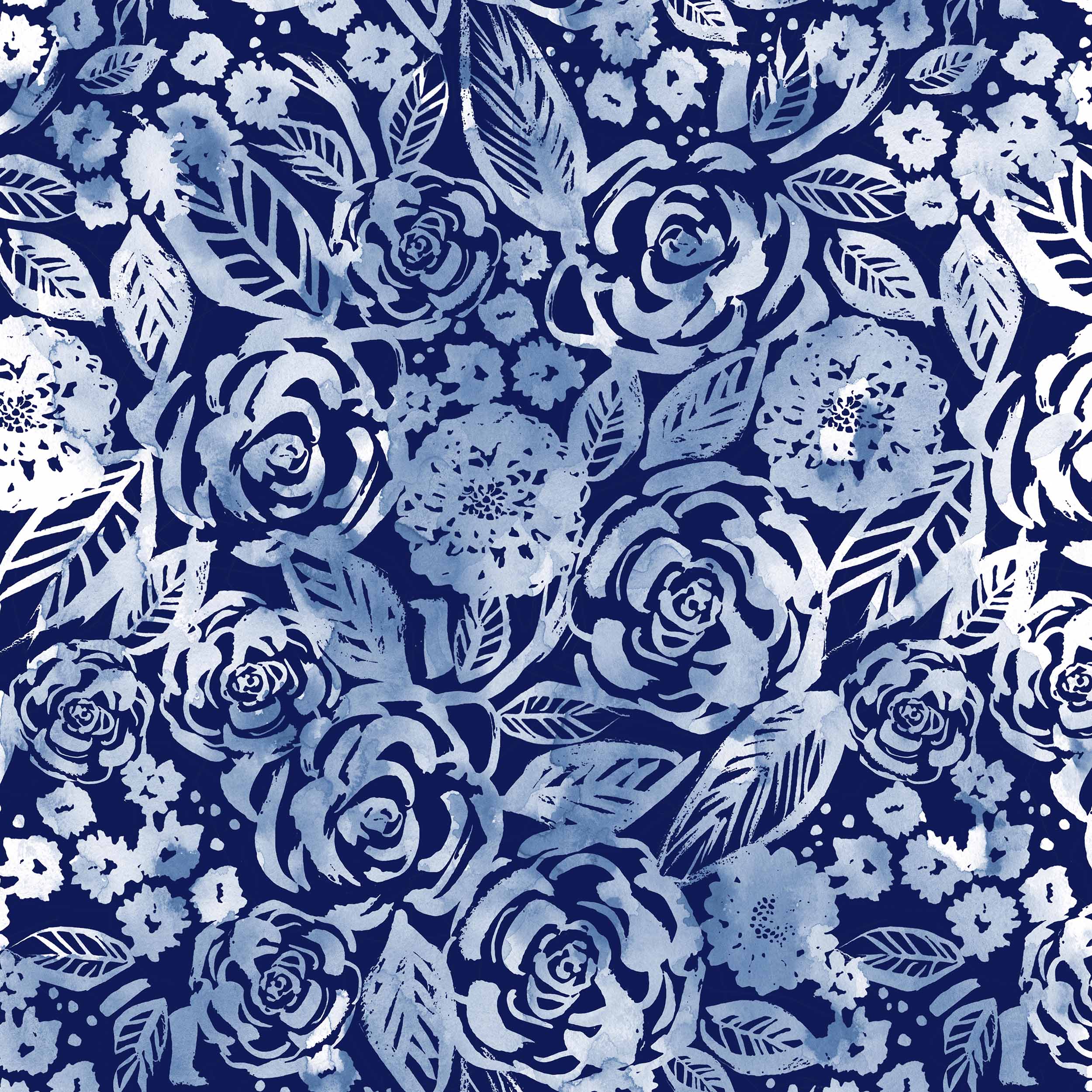 Sara Berrenson Illustration blue watercolor flower pattern