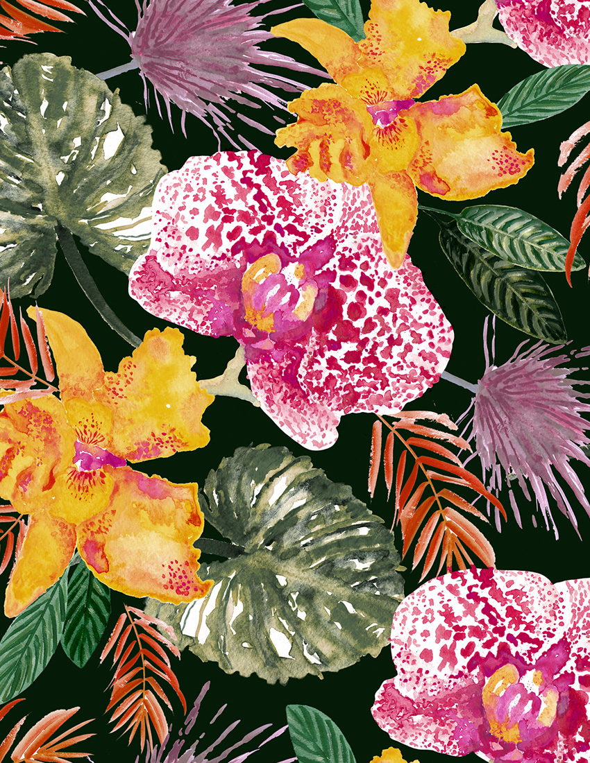 Sara Berrenson Illustration watercolor orchid pattern