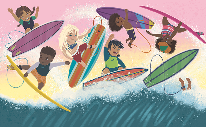 Jamie Tablason Illustration kids surfing