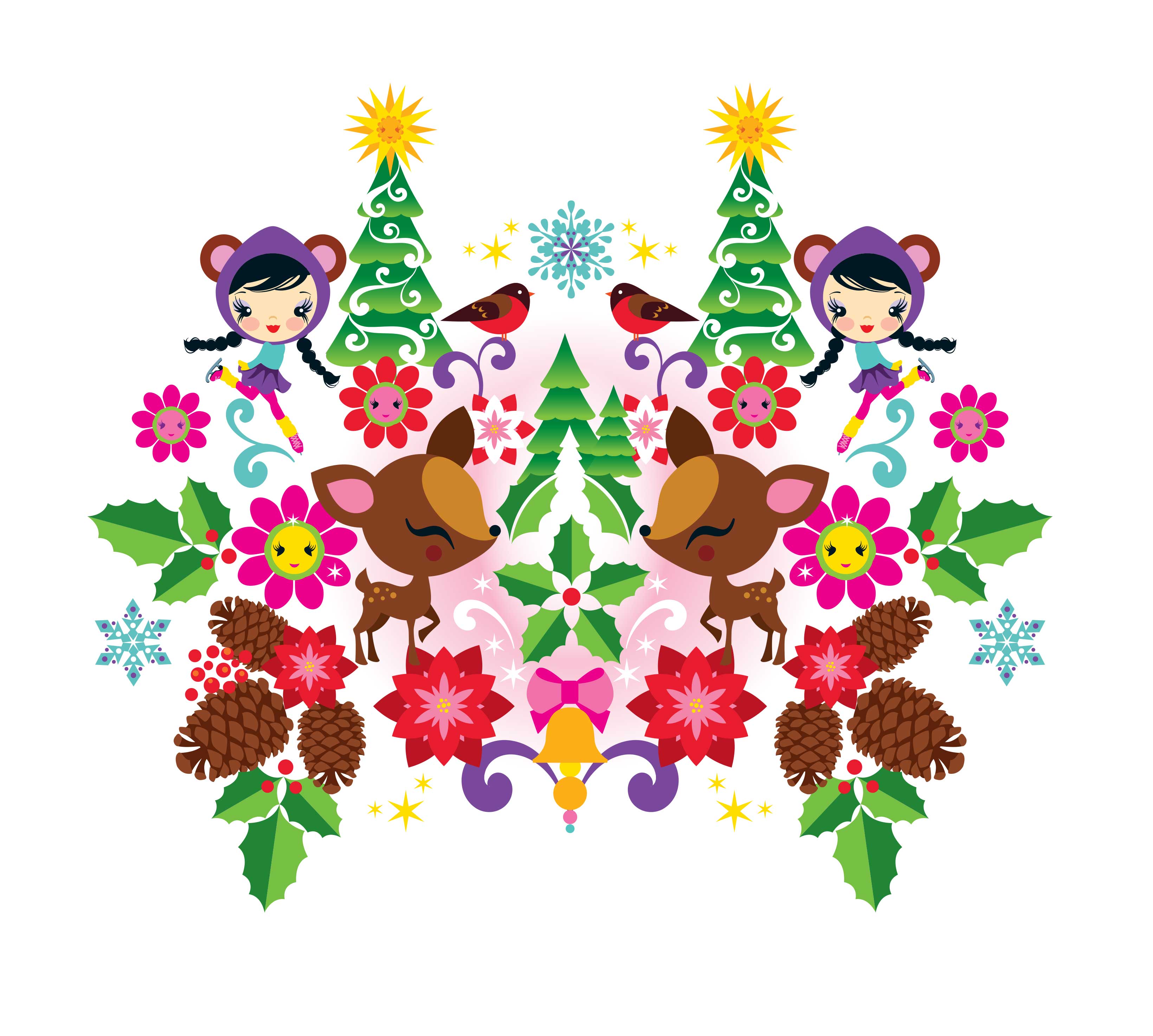 Mona Daly Illustration Cute Christmas Scene with Deer