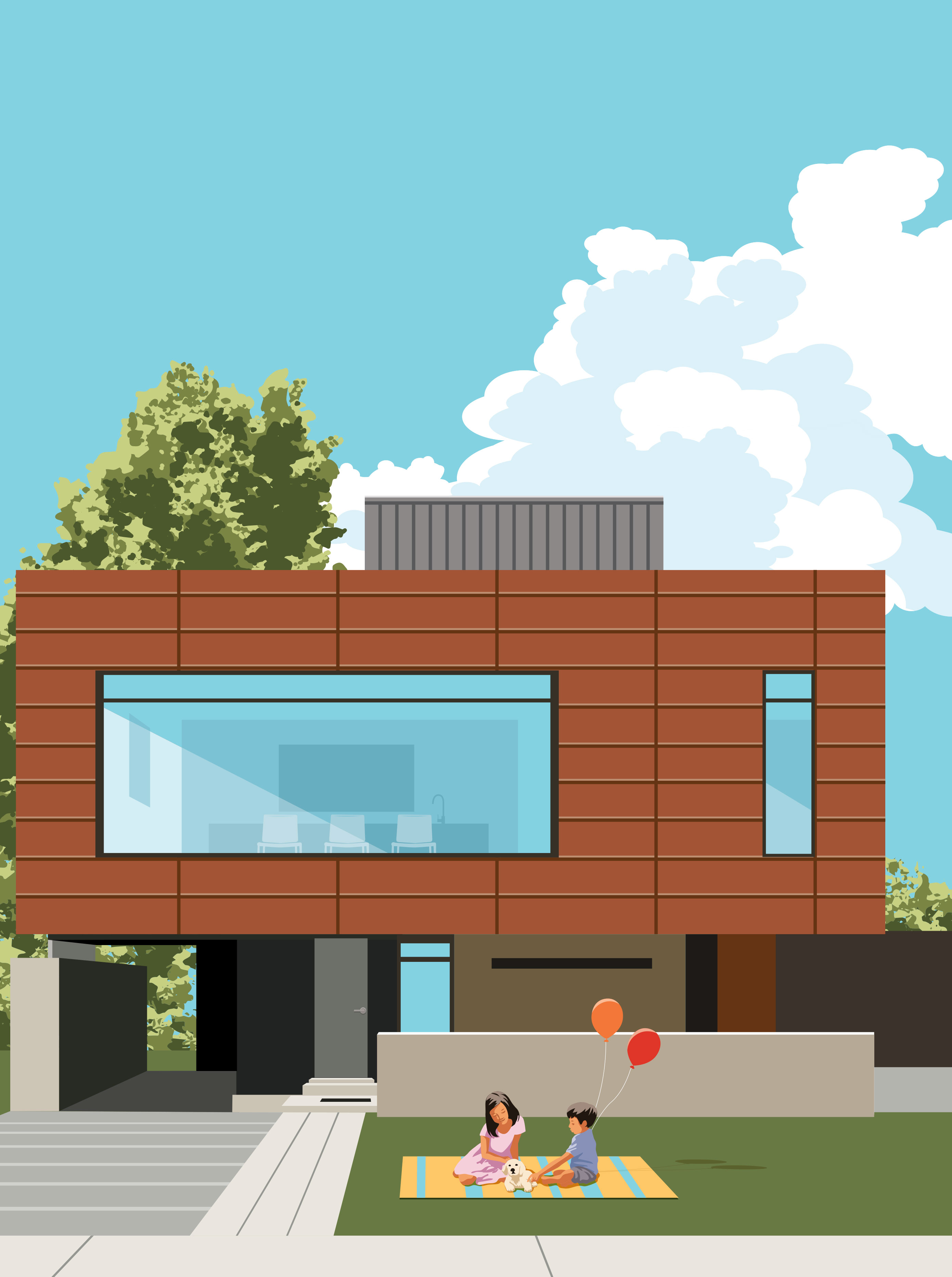 Mona Daly Illustration Modern House with kids