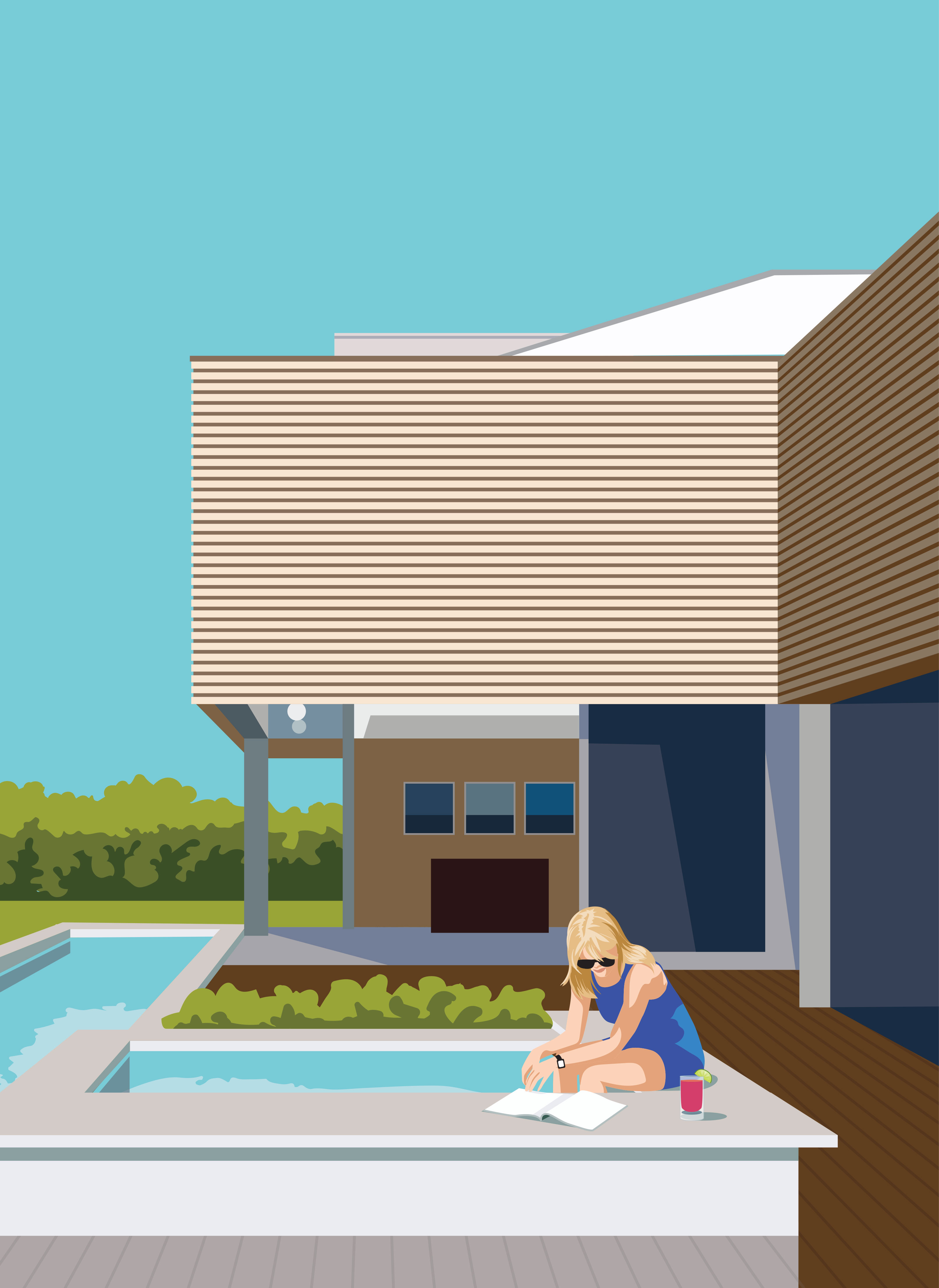 Mona Daly Illustration Modern House and Pool