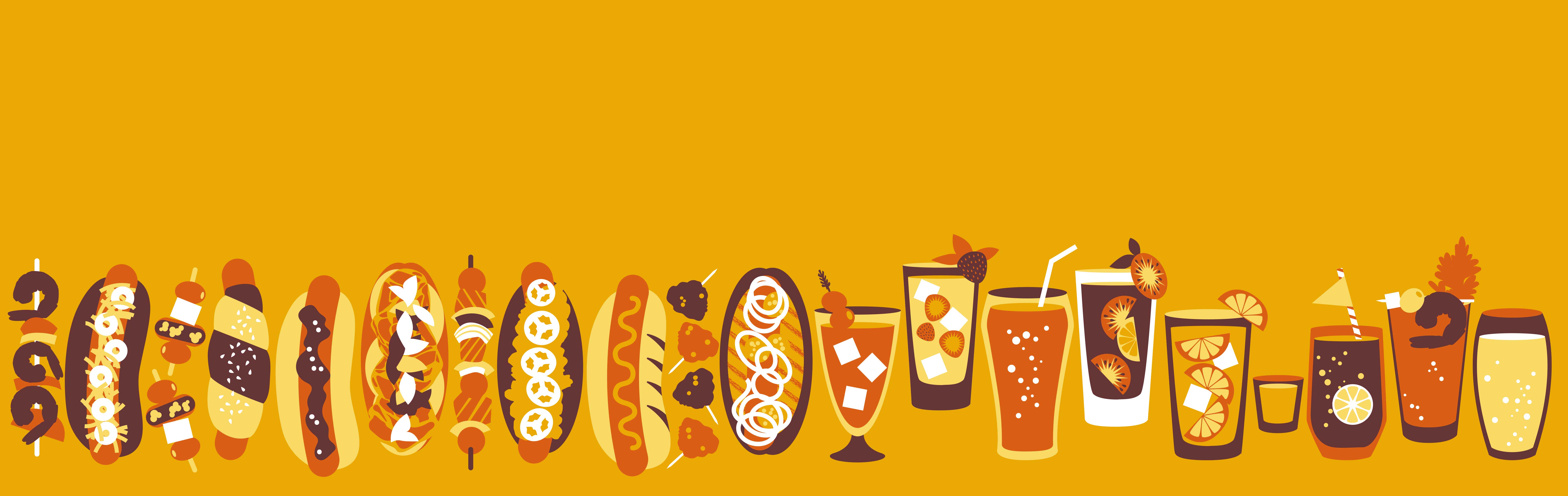 Mona Daly Illustration Publix tailgate Hot Dogs and Drinks