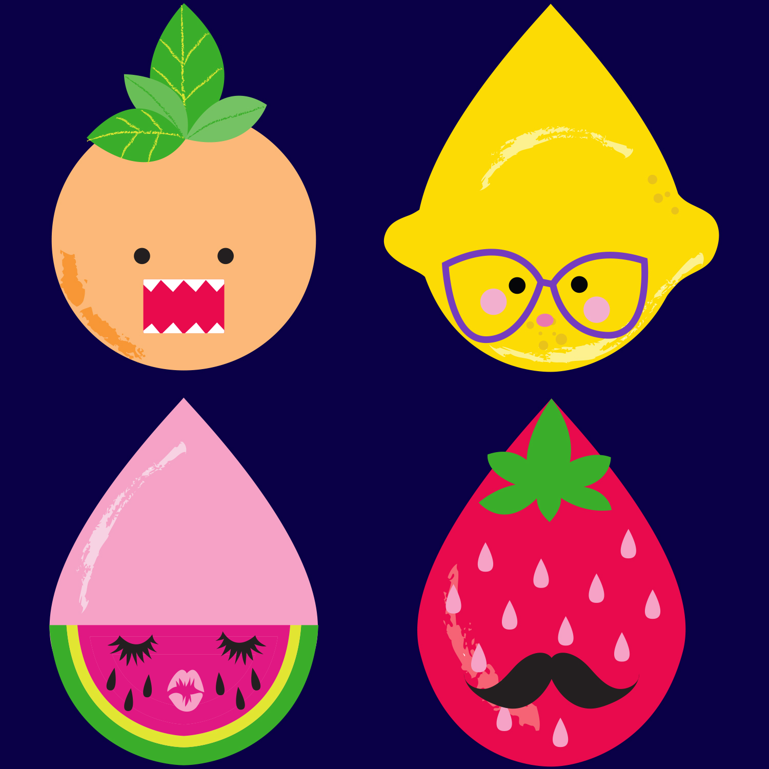 Mona Daly Illustration fruit drops with faces 