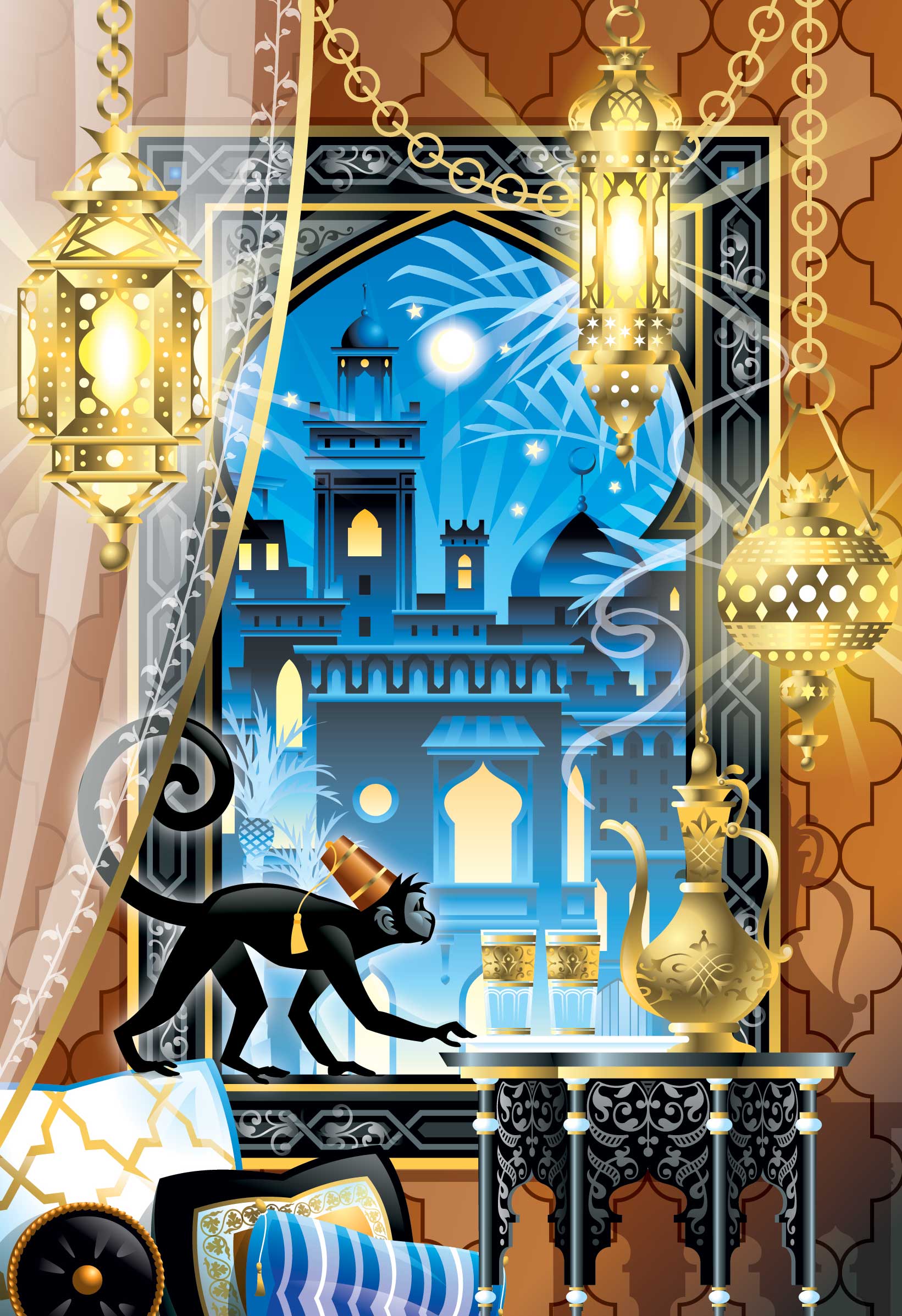Chris Musselman Illustration Moroccan Window with monkey