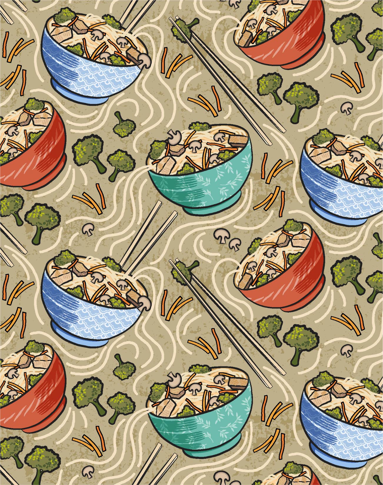 Pamela Duarte Illustration Noodle Bowls In Motion pattern 