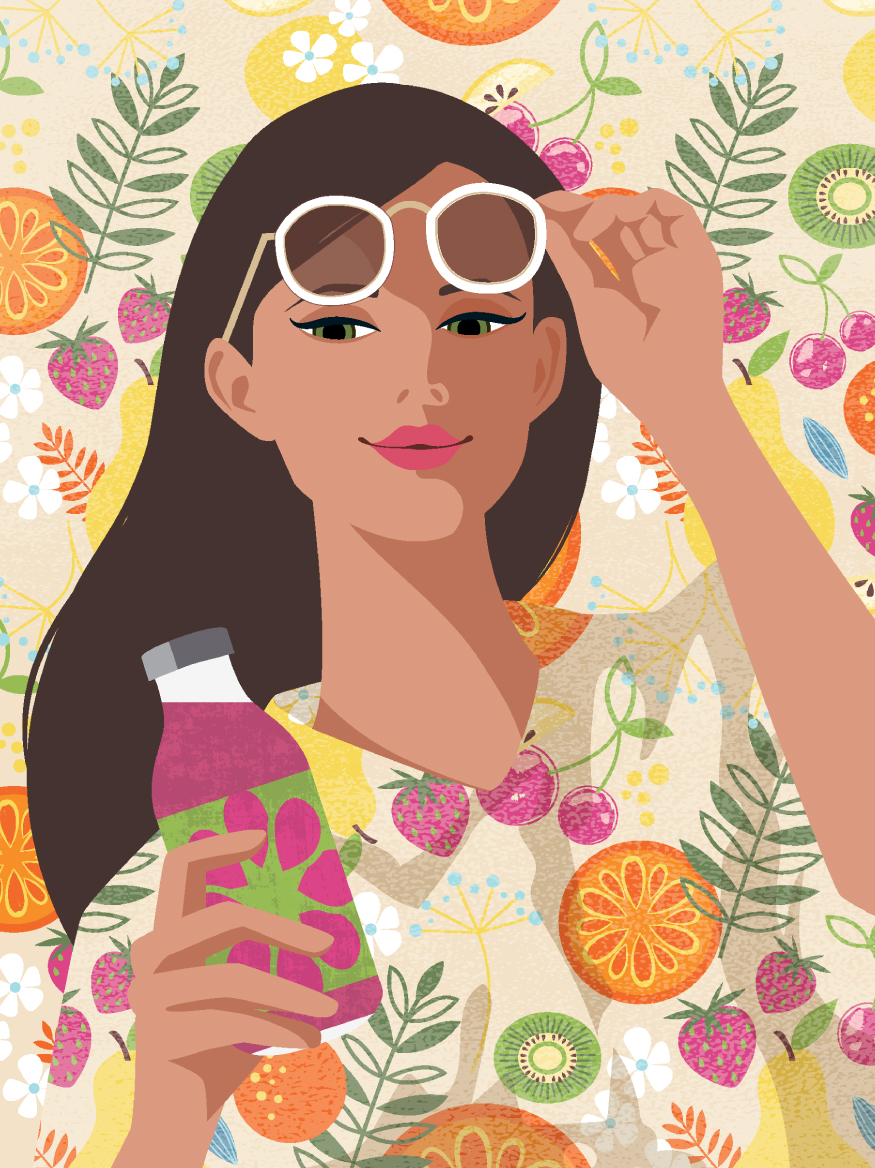 Mona Daly Illustration Portrait Fruit pattern
