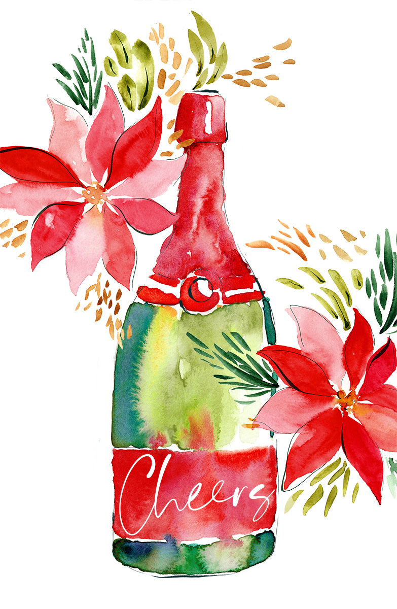 Sara Berrenson Illustration holiday champagne and flowers