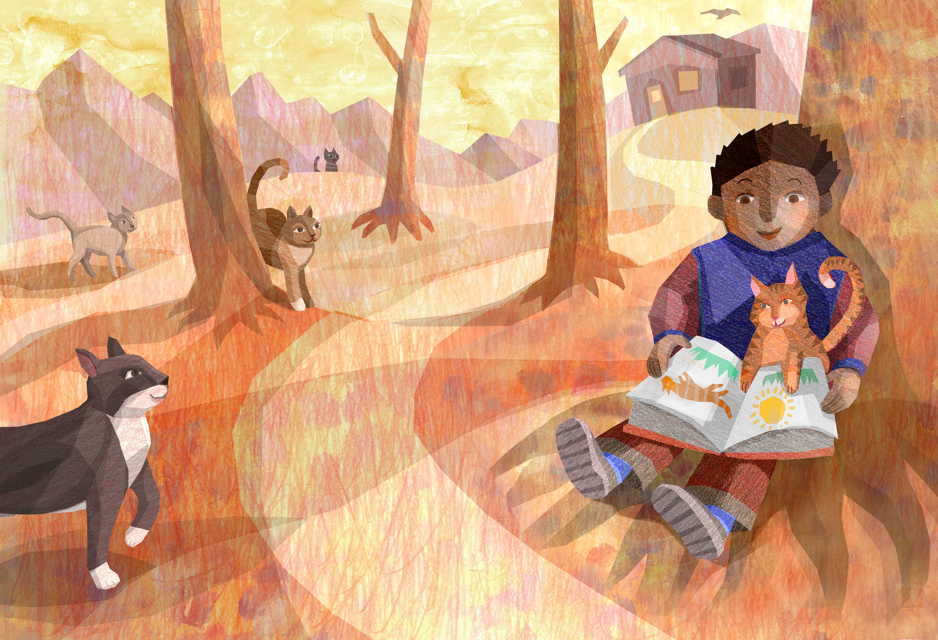 Shelly_hehenberger_reading_with_cats_illustration_publishing