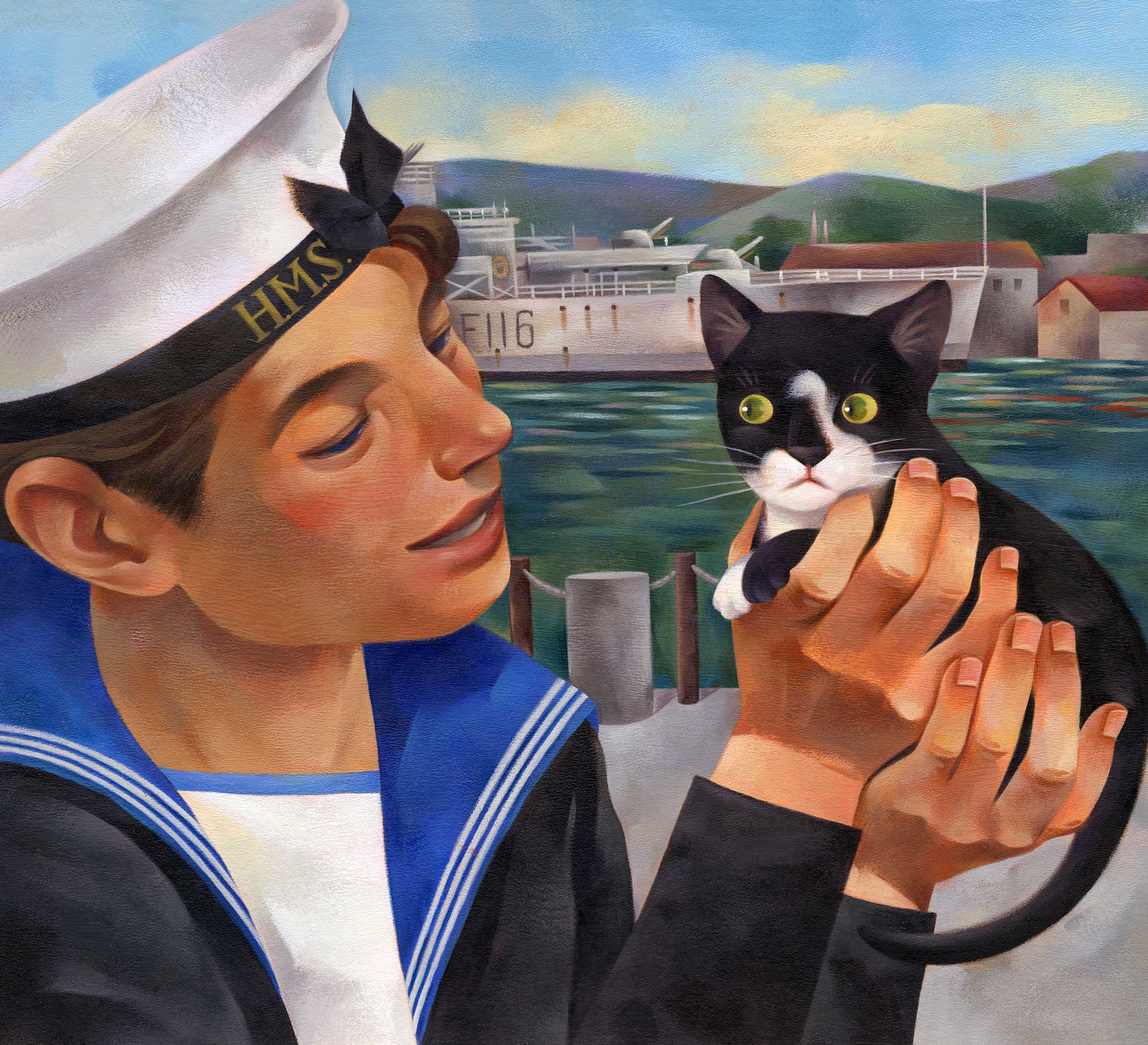 Jui Ishida Illustration sailor and black and white kitten