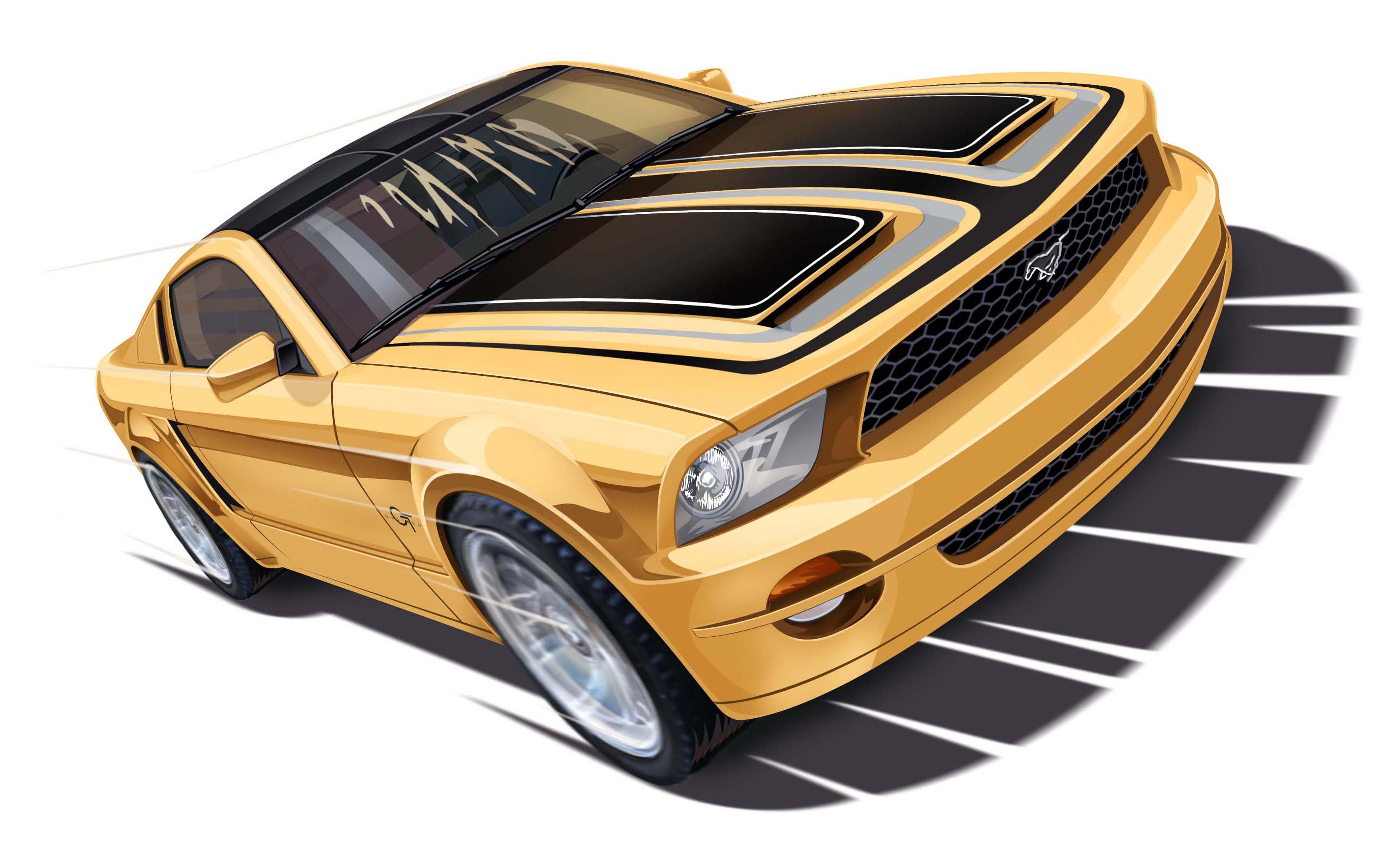 Ray Goudey Illustration gold car mustang