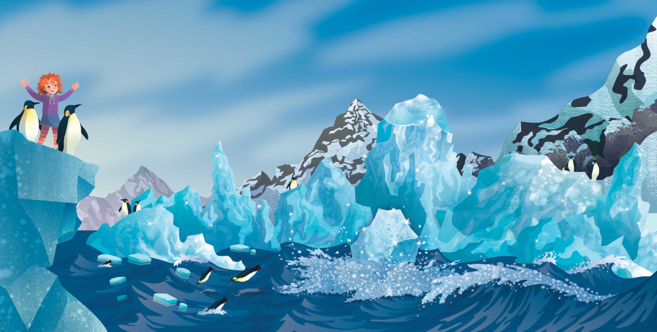 Jamie Tablason Illustration icequeen penguins on ice