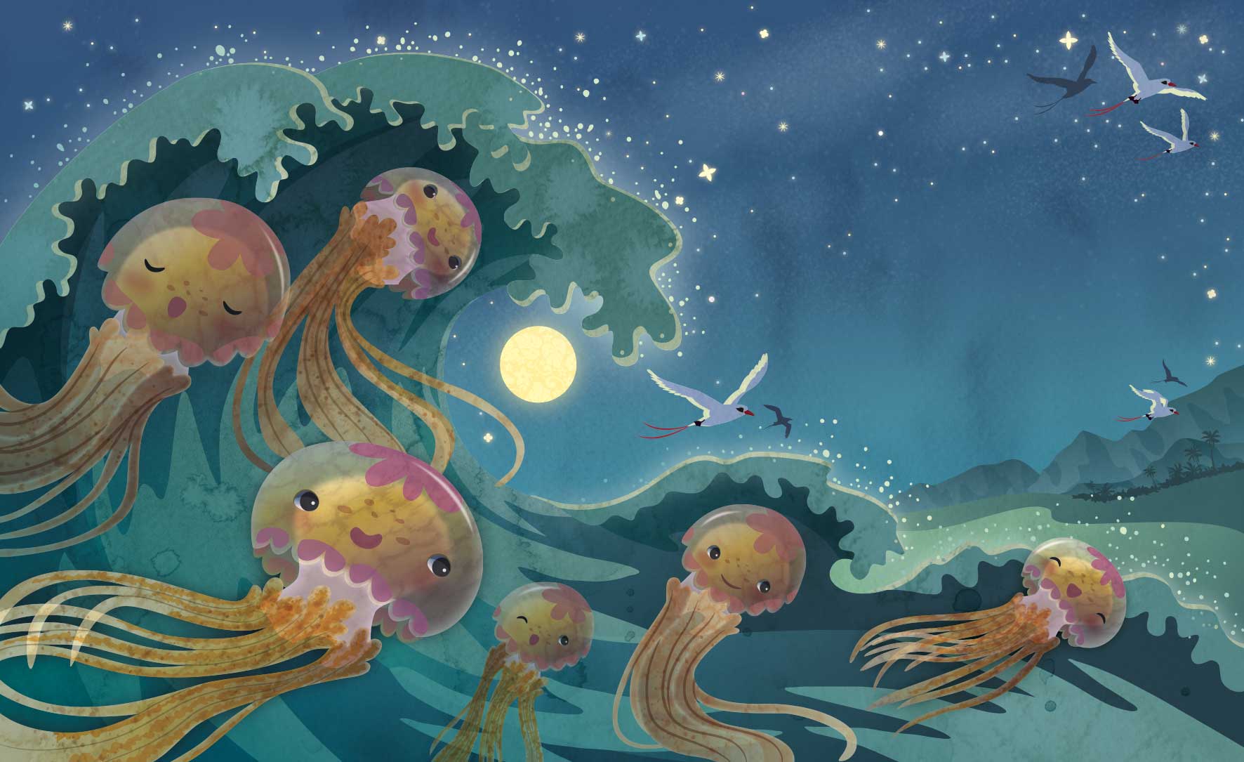 Jamie Tablason Illustration jellyfish in water