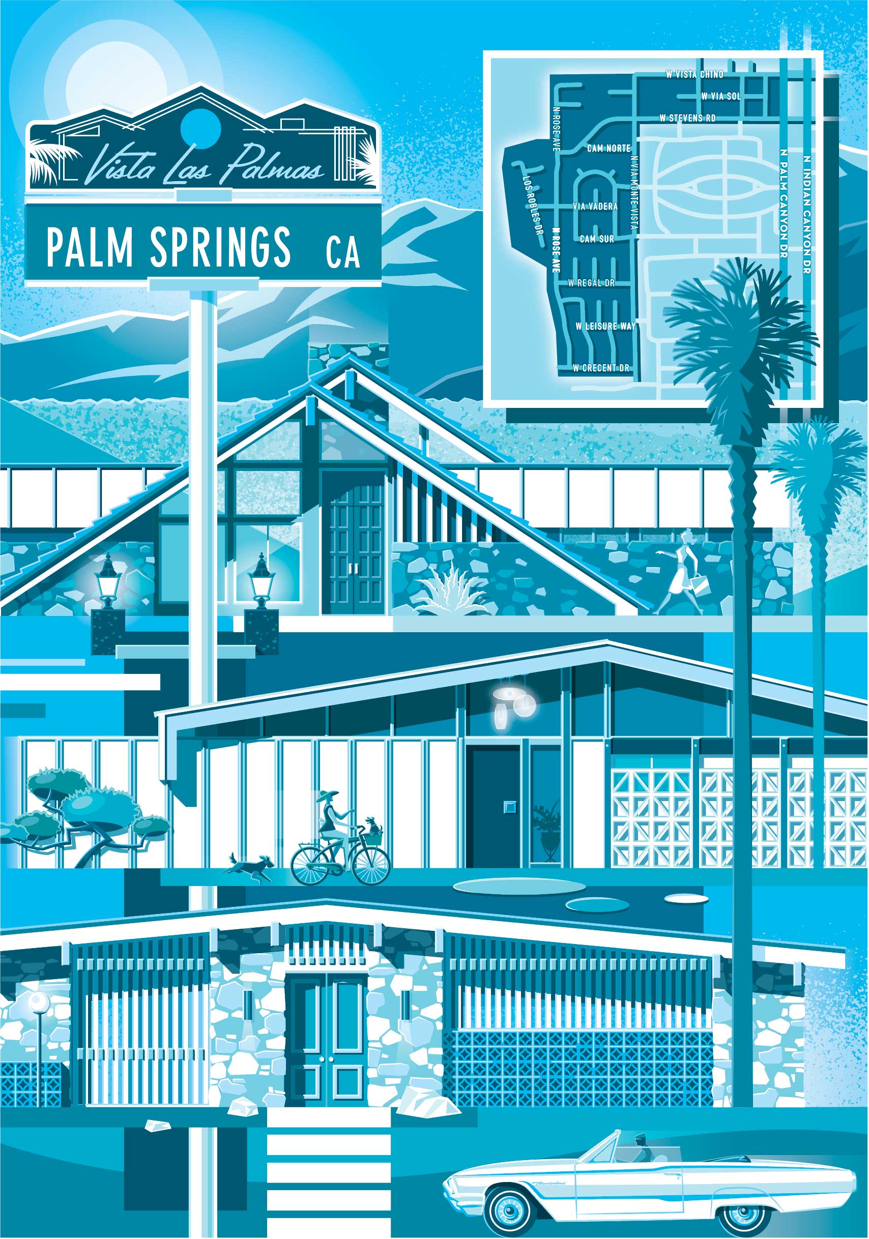 Chris Musselman Illustration Palm Springs Blue Planes Cars and Buildings