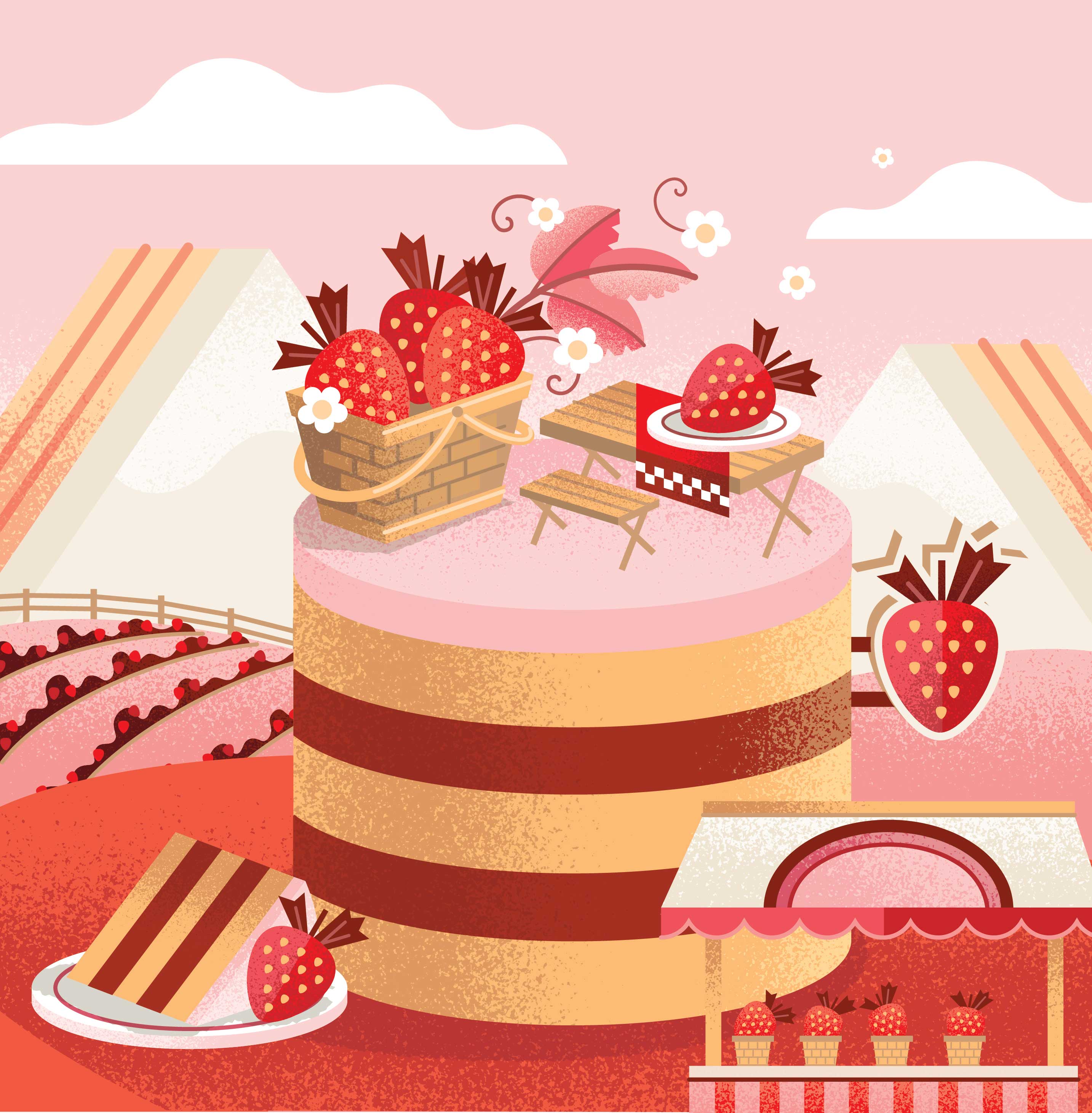 Chris Musselman Illustration Strawberry Cake Picnic