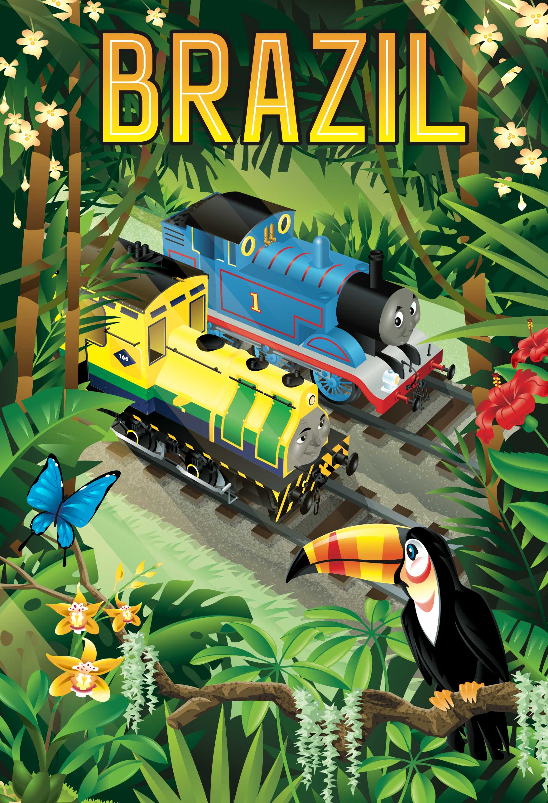 Chris Musselman Illustration thomas the train brazil rainforest travel poster