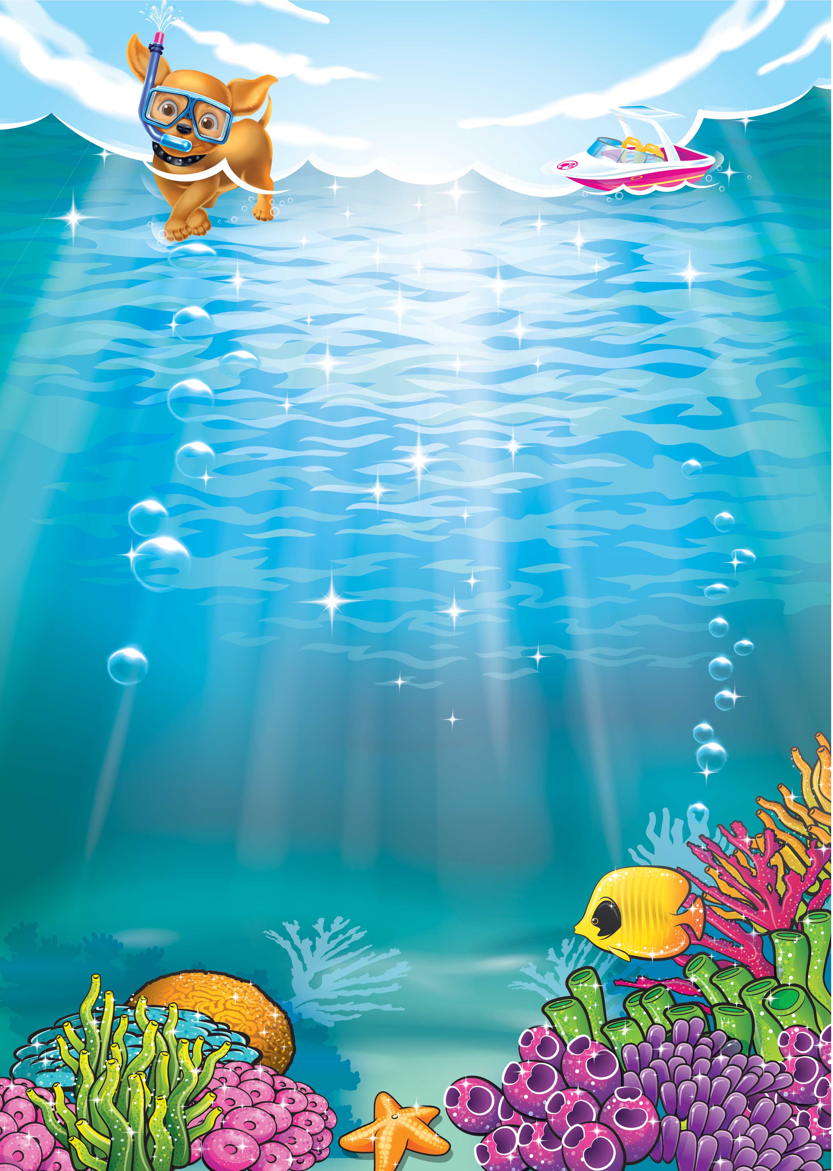Chris Musselman Illustration Barbie dog in water with fish and coral